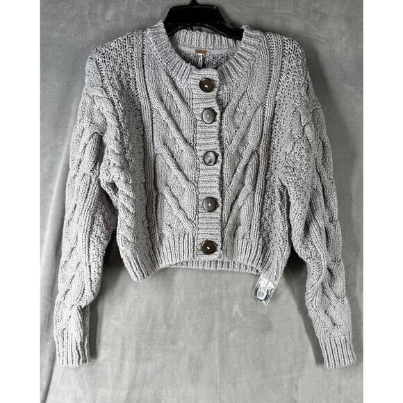 Free People Bonfire Cardi Cardigan Sweater Grey X- Large XL - Picture 2 of 7